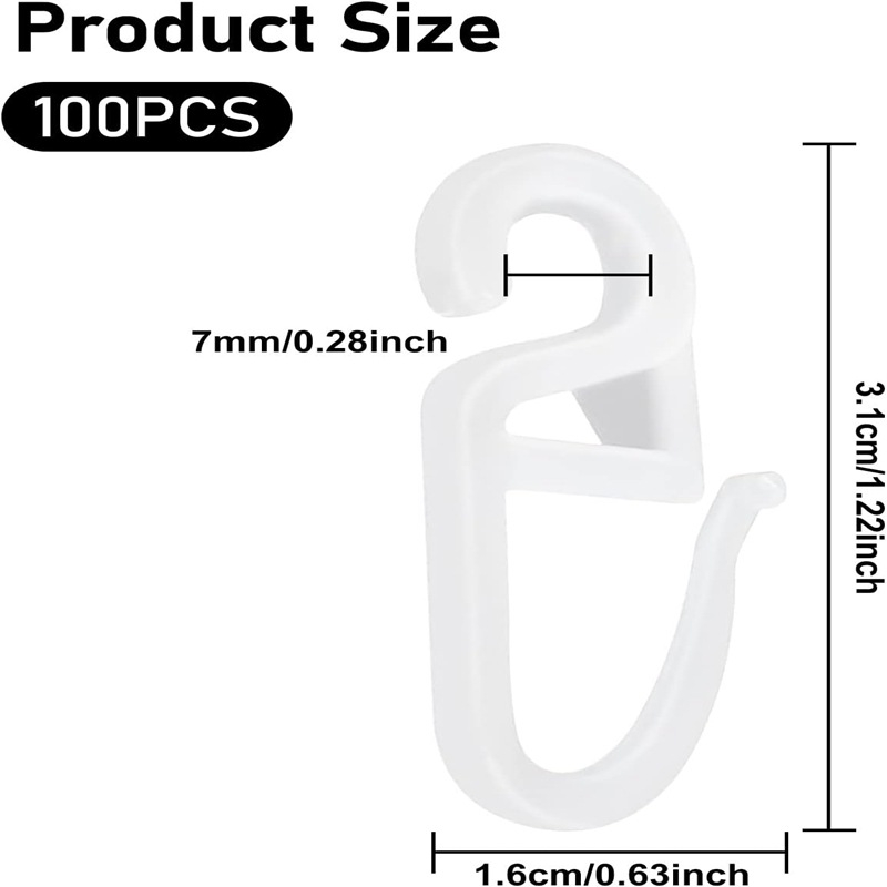 S tipo ratukas 100 vnt komplektas užuolaidų priedai, plastikas, suderinamas su visų tipų užuolaidomis, pritaikymo apdorojimas, licencijuota privataus prekės ženklo etiketė, šiuolaikiškas minimalistinis stilius