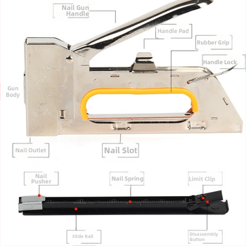Пистолет за пирони 1008F серия, 8 мм пирони, вместимост 100 пирона, за рекламна декорация и дървообработване
