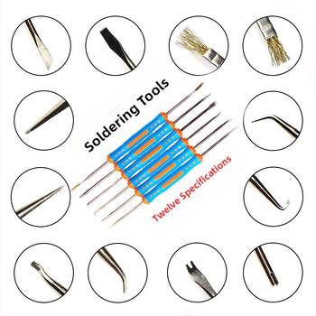 6-в-1 комплект за запояване: 6 части за електронни платки, хром ванадий стомана, метричен стандарт, за телекомуникационна поддръжка
