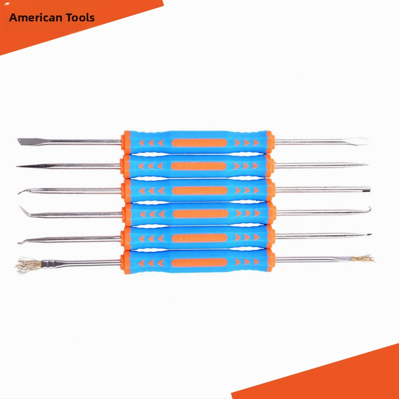 6-в-1 комплект за запояване: 6 части за електронни платки, хром ванадий стомана, метричен стандарт, за телекомуникационна поддръжка