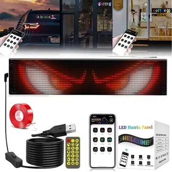 LED auto mīksts displejs reklāmai - elastīgs USB reklāmas displejs ar Bluetooth lietotni, modeļa Devil`s Eye, PU+FPCB, 10W, 5V, 2A