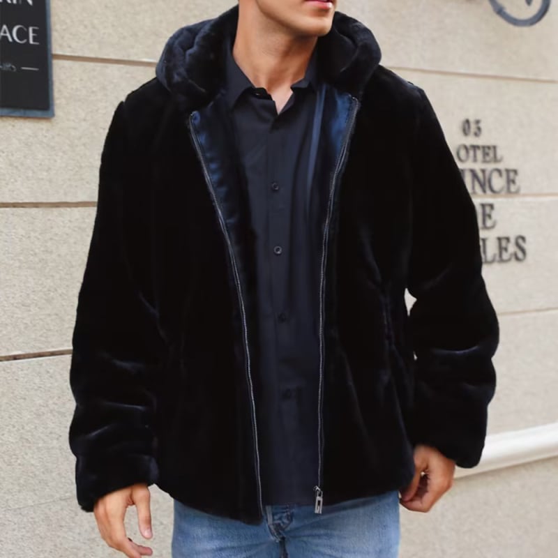 Pánska bunda so zipsom a kapucňou, krátky strih, vetru odolná, viaceré vrecká