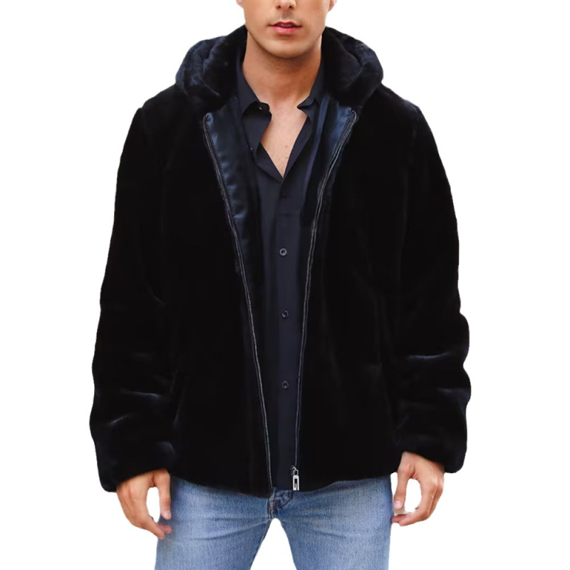 Pánska bunda so zipsom a kapucňou, krátky strih, vetru odolná, viaceré vrecká