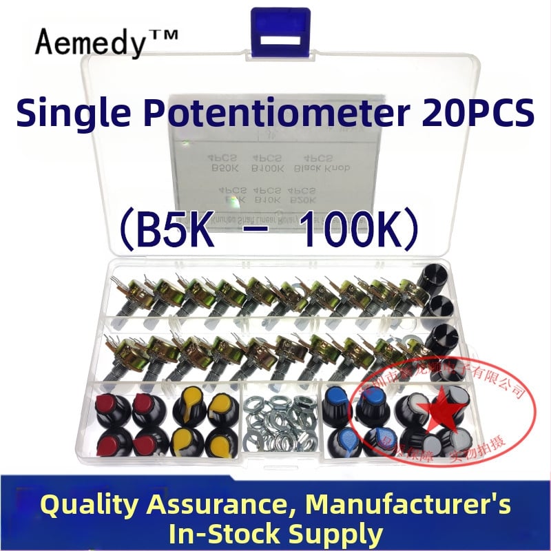Aemedy egypólusú potenciométer választható ellenállásokkal 5K/10K/20K/50K/100K és 20 gombfej készlet