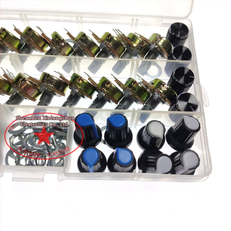 Aemedy едноканален потенциометър с избираеми стойности на съпротивлението 5K/10K/20K/50K/100K и комплект от 20 капачета за копчета