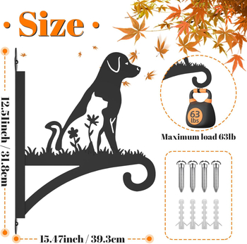 Sieninis augalų pakabiklis su šuns siluetu, iš geležies, lazerio pjovimas, tinkamas vidaus ir lauko naudojimui