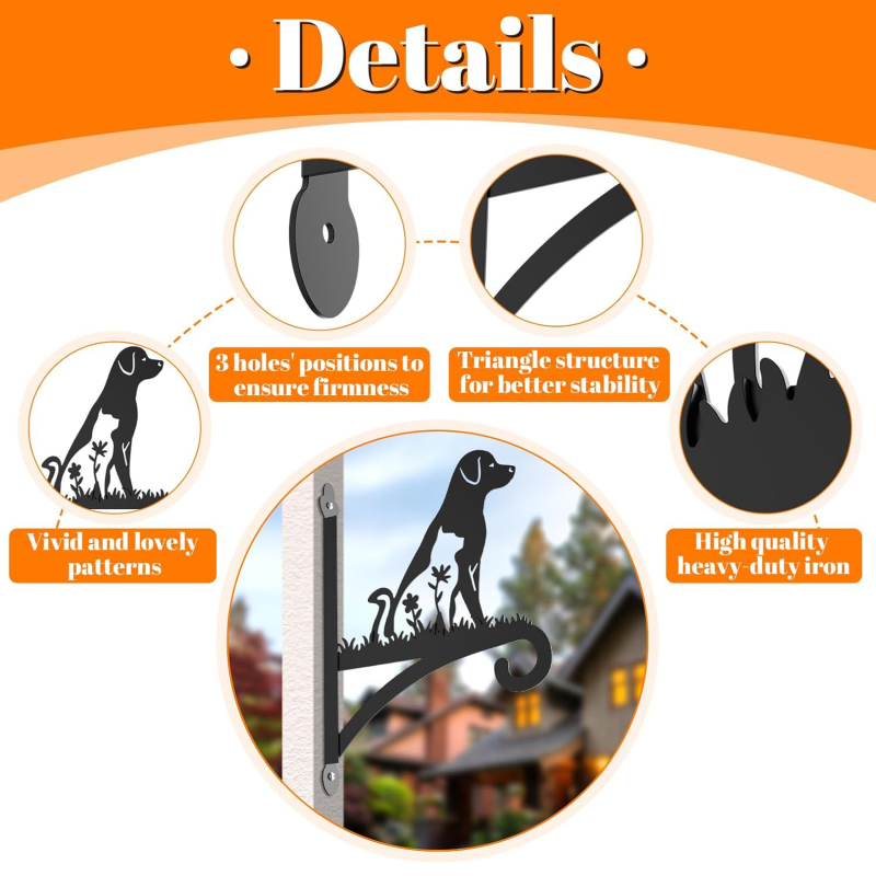 Sieninis augalų pakabiklis su šuns siluetu, iš geležies, lazerio pjovimas, tinkamas vidaus ir lauko naudojimui
