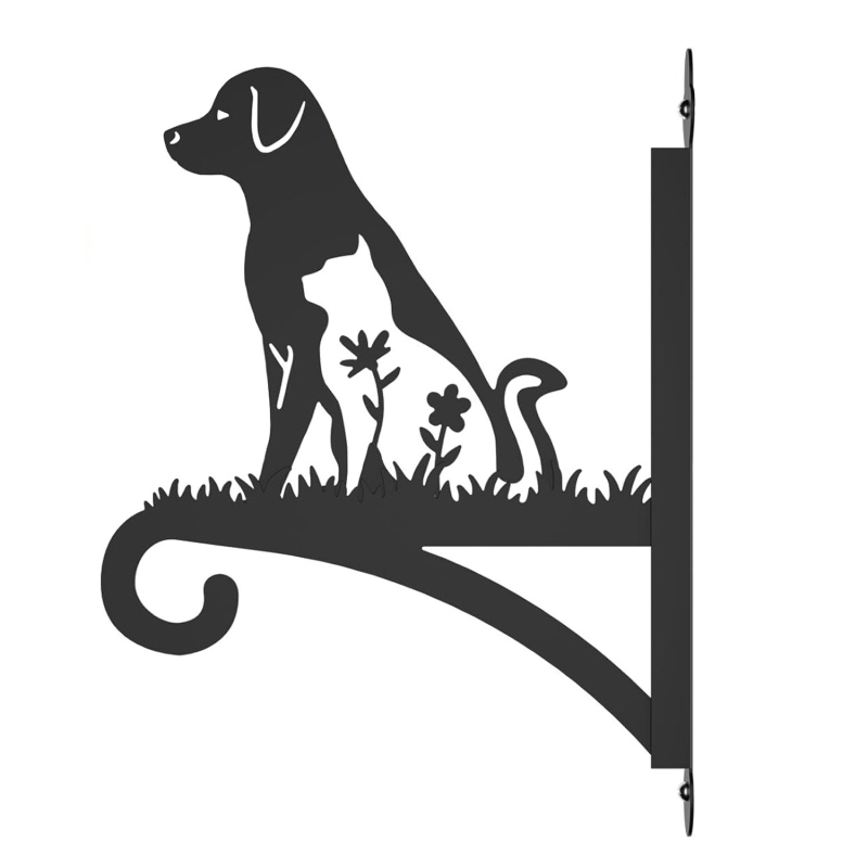 Sieninis augalų pakabiklis su šuns siluetu, iš geležies, lazerio pjovimas, tinkamas vidaus ir lauko naudojimui