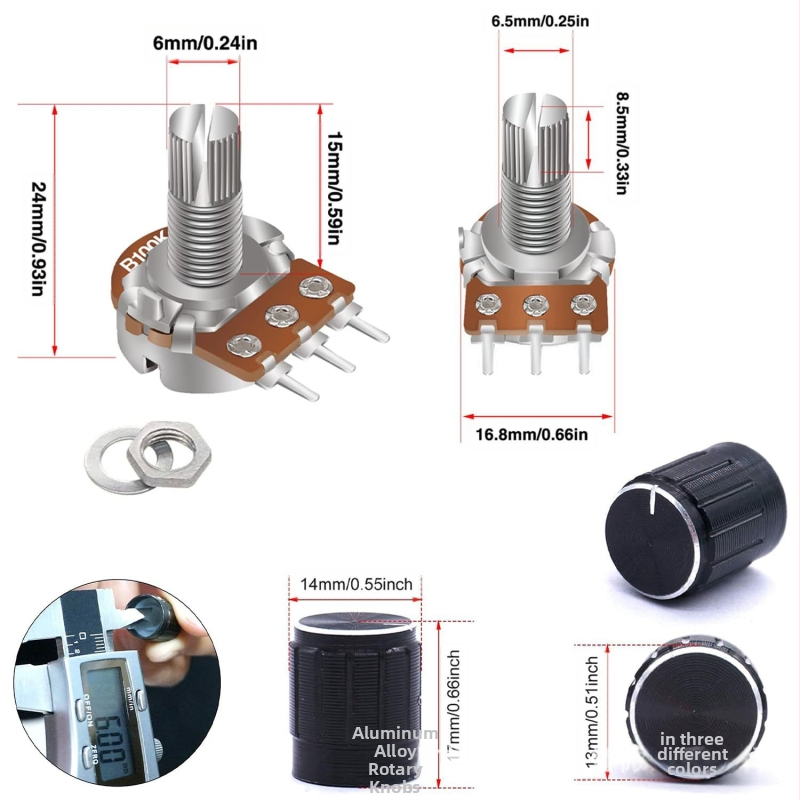 WH148 потенциометър превключвател с копче, 60 бр., B5K/10K/20K/50K/100K