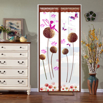 Miegamojo durų tinklelio užuolaida, šiuolaikinis minimalistinis stilius, augalų raštas