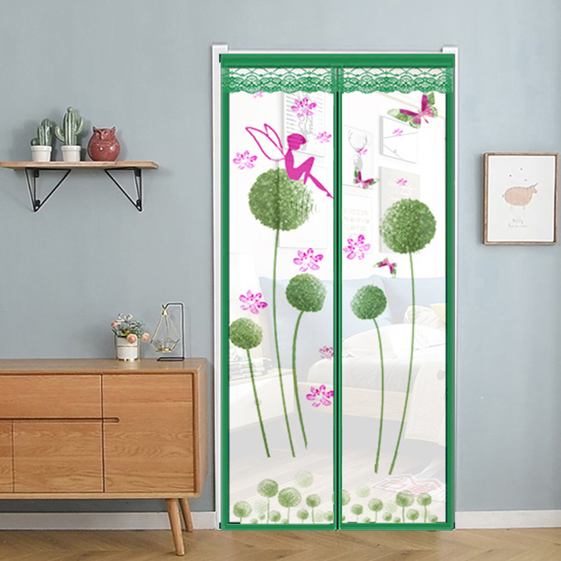 Miegamojo durų tinklelio užuolaida, šiuolaikinis minimalistinis stilius, augalų raštas