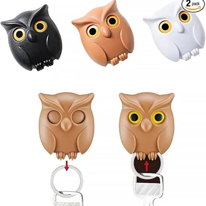 Кейс за ключове под формата на бухал – 3 бр.; пластмаса; независим производител; опаковка 5.5×3.5×7 см