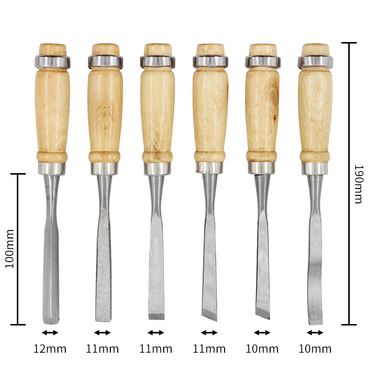 Инструменти за дърворезба – 12‑частен комплект, с дървени дръжки и различни форми на глави (Различни форми на глави; Дървени дръжки; За дървообработване; Серия: резци за дърворезба)