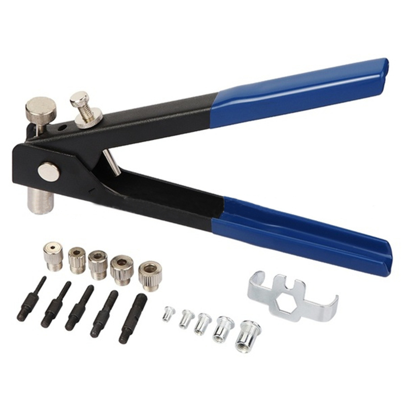 Ръчен нитова гайкова пушка - 6 части комплект, MUBUJIA, диаметър на нитова гайка 10 мм, дължина 270 мм, тегло 0,18 кг, ръчно задвижване