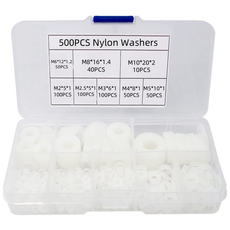 Найлонов комплект плоски шайби, 500 бр., за автомобил, висока температурна устойчивост, комплект уплътнителни пръстени