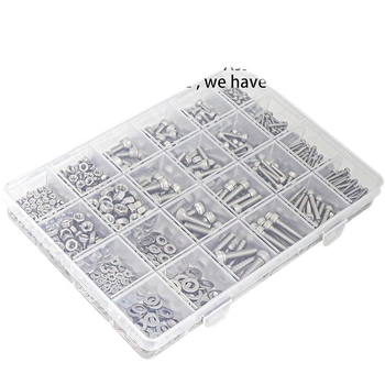 Rongxin 304 неръждаема стомана чашкови винтове, гайки и шайби - комплект за мебели и електроуреди, 918 бр., в кутия