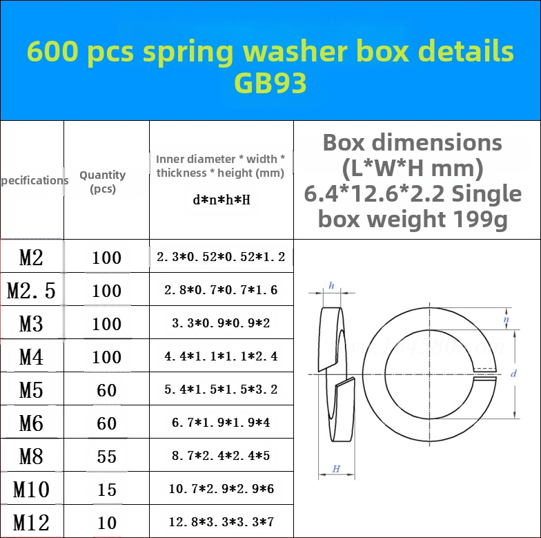 304 неръждаема стомана – Комплект пружинни шайби в кутия, антиразхлабващи, включени винтове, 480/600 бр., GB93 клас А
