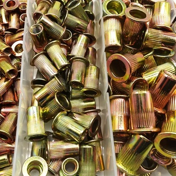 Rivet-nut készlet, 230 db, recézett lapos fej, szénacél, galvanizált felület, GB6170-86 – Baigu snail