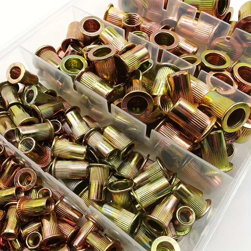 Комплект заклепващи гайки за пробиване, 230 бр, плоска глава, рифелована повърхност, галванизирано покритие, GB6170-86 – Baigu snail