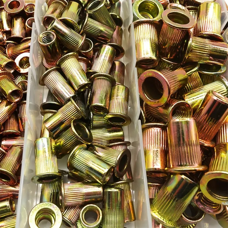 Комплект заклепващи гайки за пробиване, 230 бр, плоска глава, рифелована повърхност, галванизирано покритие, GB6170-86 – Baigu snail