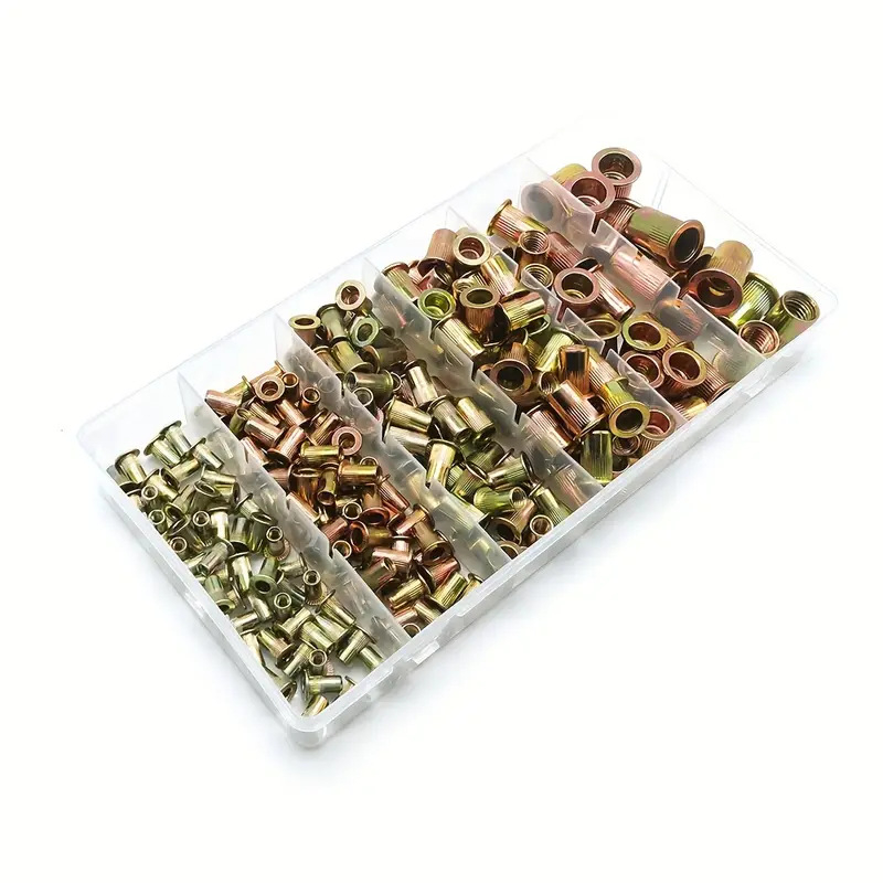 Комплект заклепващи гайки за пробиване, 230 бр, плоска глава, рифелована повърхност, галванизирано покритие, GB6170-86 – Baigu snail