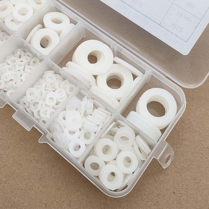 Найлонови плоски шайби – 780 бр. в комплект в кутия; материал: найлон; опаковка: кутия; стандарт NF E25-520-2009