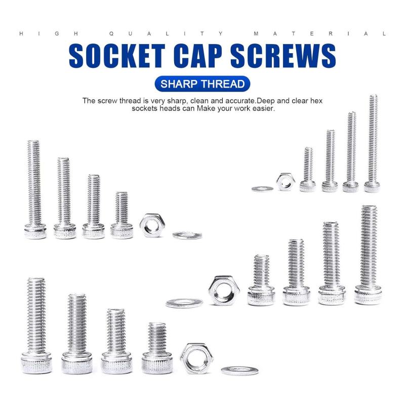 880 бр. 304 неръждаема стомана: винтове с цилиндрична глава и вътрешна шестограма, гайки и плоски шайби, DIN 912, A2-70, клас A