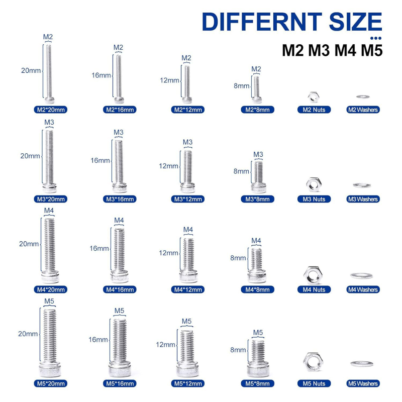 880 бр. 304 неръждаема стомана: винтове с цилиндрична глава и вътрешна шестограма, гайки и плоски шайби, DIN 912, A2-70, клас A
