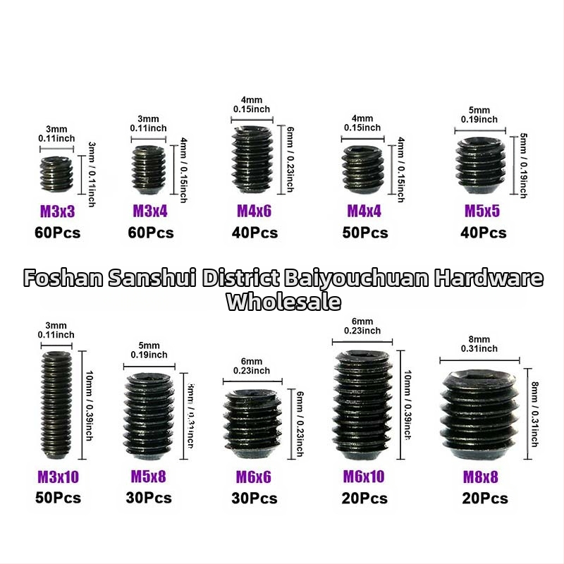 Комплект безглавни винтове в кутия, 400 бр., въглеродна стомана, клас A, MS 16207C-1991, ниво на изпълнение 3,6