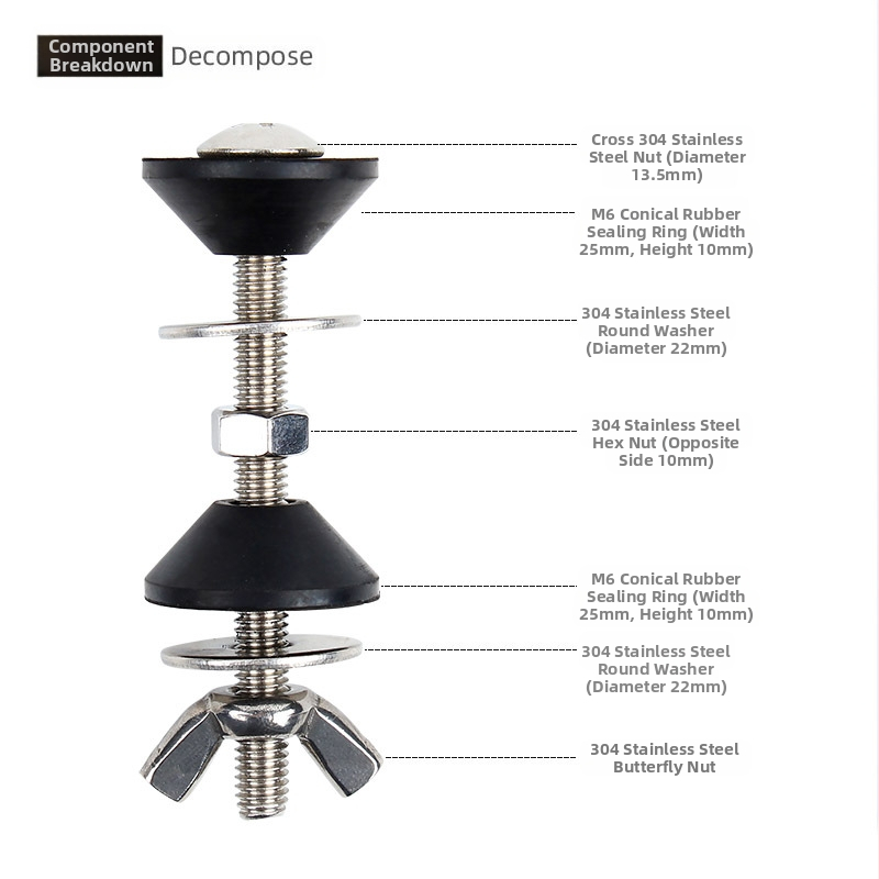 Болт за закрепване на воден резервоар на тоалетната – неръждаема стомана 304 и гумен уплътнител, ръчна инсталация, стил лайт лукс