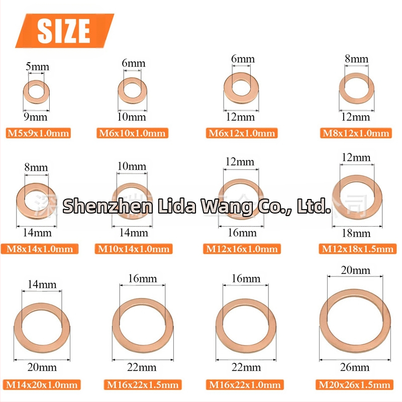 Комплект медни уплътнения и маслени уплътнения, 300 бр., GB96-85, марка Ruilichang, материали: мед и медно-сплави