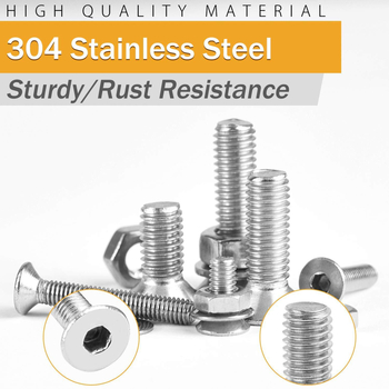 Dong Ming DIN7991 304 неръждаема стомана винт с потънена глава и шестограмен шлиц, с шайба и гайка, комплект 1225/940 броя, опаковани в кутия