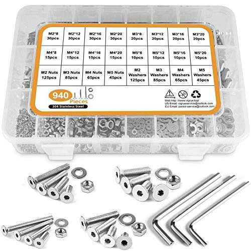 Dong Ming DIN7991 304 неръждаема стомана винт с потънена глава и шестограмен шлиц, с шайба и гайка, комплект 1225/940 броя, опаковани в кутия