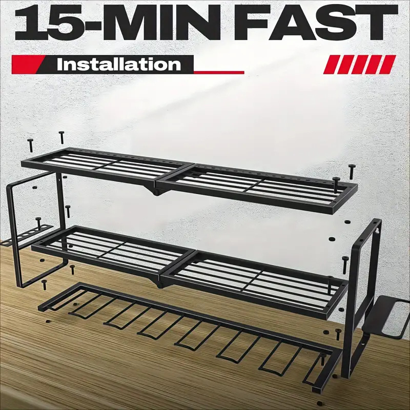 Falihoz rögzíthető háromszintes fém szerszámtároló állvány fúrók és csavarhúzók számára