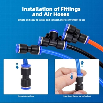 HM Комплект фитинги за въздушен маркуч с бързо свързване, 80 бр., Push-to-Connect, прав тръбен монтаж, материали: мед, желязо, алуминий и гума