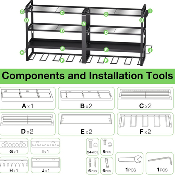 Стойка за бормашина за стенен монтаж, въглеродна стомана, 4 нива, тежък метален органайзер за инструменти, капацитет 40 кг