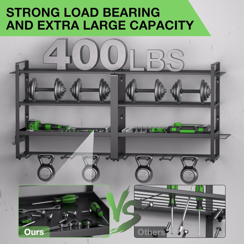 Стойка за бормашина за стенен монтаж, въглеродна стомана, 4 нива, тежък метален органайзер за инструменти, капацитет 40 кг