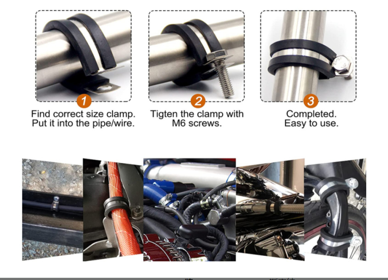 52 vnt nerūdijančio plieno kabelinių spaustuvų rinkinys su gumos pagalvėlėmis, HM ženklas