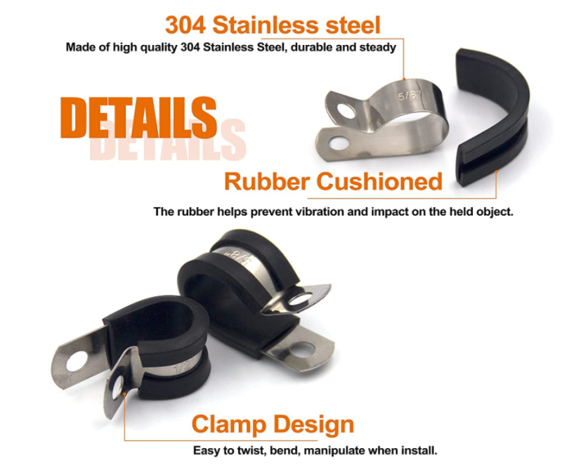 52 vnt nerūdijančio plieno kabelinių spaustuvų rinkinys su gumos pagalvėlėmis, HM ženklas