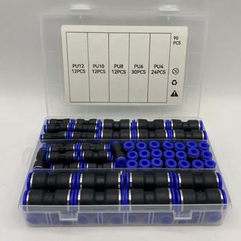 90 части комплект за газови тръбопроводни фитинги със свързване с бърза връзка за тръби 4/6/8/10/12 мм | инженерни пластмаси | прав монтаж