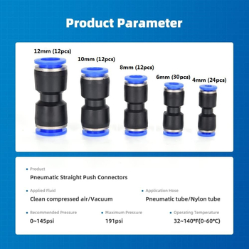 90 части комплект за газови тръбопроводни фитинги със свързване с бърза връзка за тръби 4/6/8/10/12 мм | инженерни пластмаси | прав монтаж
