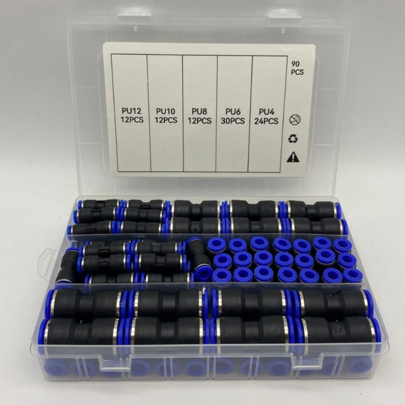 90 части комплект за газови тръбопроводни фитинги със свързване с бърза връзка за тръби 4/6/8/10/12 мм | инженерни пластмаси | прав монтаж