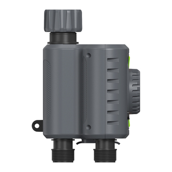 Εξωτερικός τεσσάρων καναλιών αυτόματος ελεγκτής άρδευσης με προγραμματισμένο πότισμα, καθυστέρηση σε βροχερές ημέρες και ειδοποίηση χαμηλής ισχύος; ABS περίβλημα; διάρκεια άρδευσης 1 λεπτό - 3 ώρες 59 λεπτά; συχνότητα πότισματος καθημερινά έως κάθε 7 ημέρε