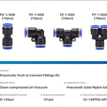 HM пневматичен комплект фитинги за бързо свързване, 40 части, включва ъглов, прав, разклонител и порт-фитинг, бързо освобождаване, материал: мед, желязо, алуминий и гума