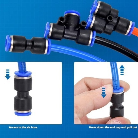 HM пневматичен комплект фитинги за бързо свързване, 40 части, включва ъглов, прав, разклонител и порт-фитинг, бързо освобождаване, материал: мед, желязо, алуминий и гума