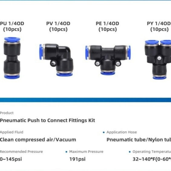 HM пневматичен комплект фитинги за бързо свързване, 40 части, включва ъглов, прав, разклонител и порт-фитинг, бързо освобождаване, материал: мед, желязо, алуминий и гума