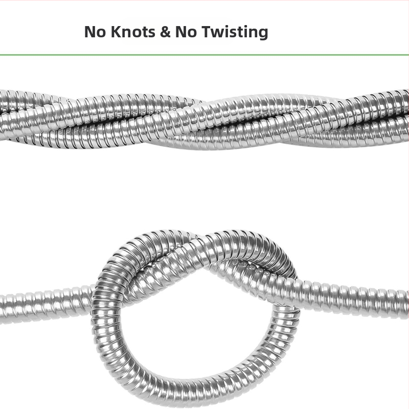 Неръждаем градински маркуч за поливане и миене на кола, без усукване; глава на пистолет от цинкова сплав; дръжка от цинкова сплав; разстояние на пръскане 10 m; налягане 3–8 kg; дебелина на стената 2