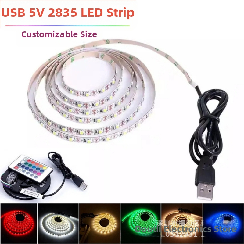 USB-захранвана 5V LED лента 2835 с превключвател, самозалепваща подсветка за телевизор, шкафове и гардероби