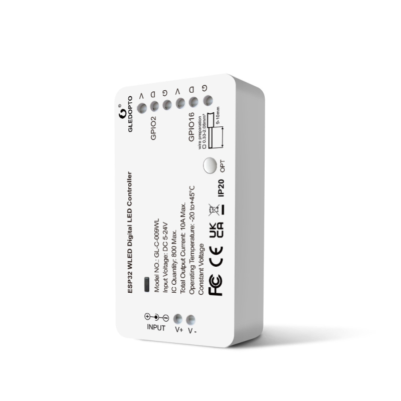 ESP32WLED színváltó LED-szalag vezérlő GL-C-009WL, WiFi és alkalmazásos vezérlés, kompatibil WS2811 SK6812 SM16703 PWS2812B, DC5-24V