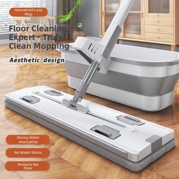 Επίπεδη σκούπα με πλύσιμο χωρίς χρήση χεριών, κεφαλή από μικροϊνές, ράβδος από ανοξείδωτο χάλυβα, διπλούμενος τετράγωνος κάδος, φορτίο έως 10 kg